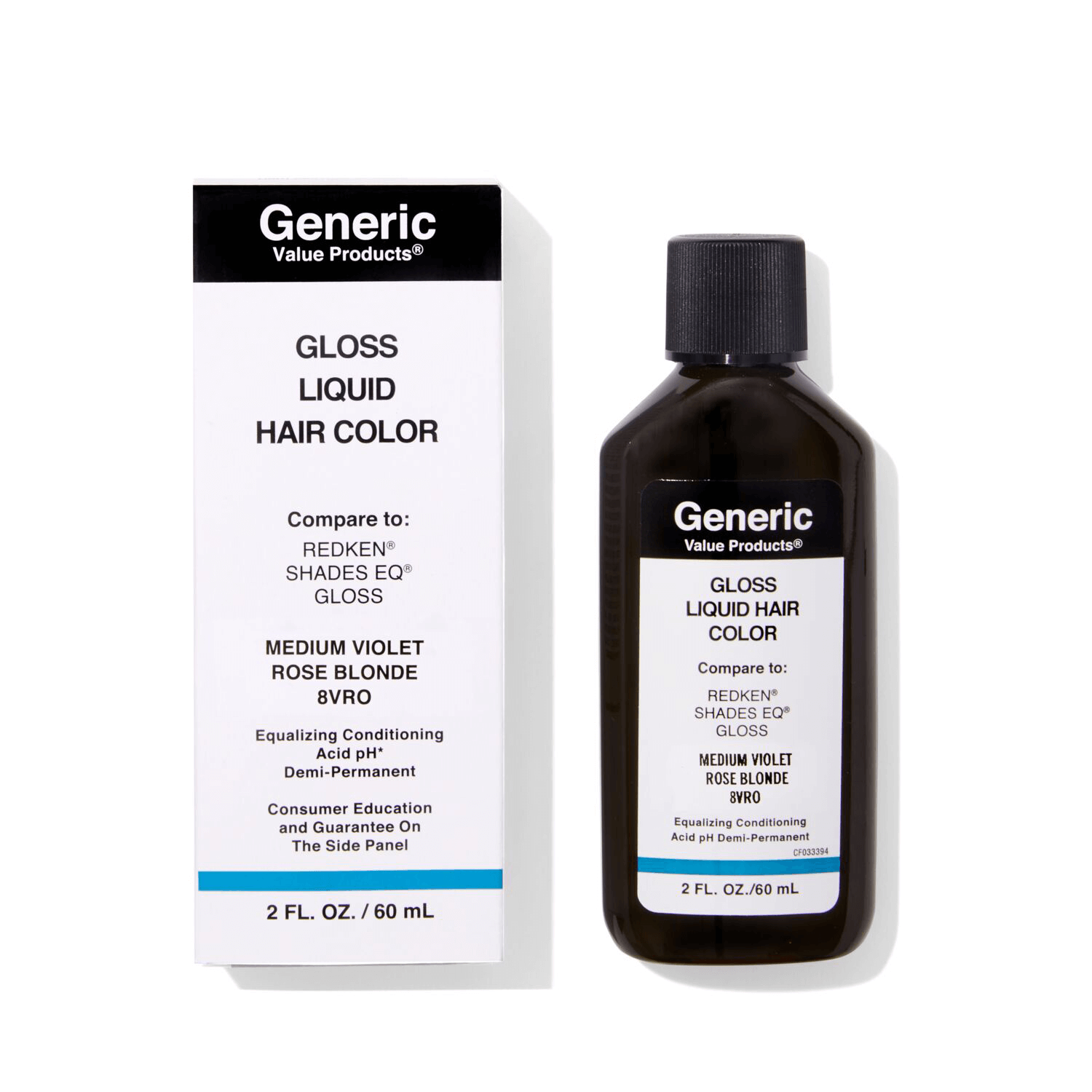 Generic Value Products 8VRO Medium Violet Rose Blonde Demi-Permanent Gloss Liquid Hair Color Compare to Redken® Shades EQ® 2 oz