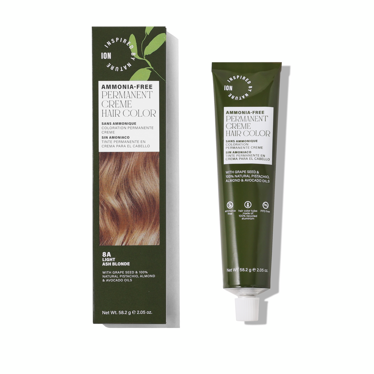 Inspired By Nature Ammonia-Free Permanent Hair Color Light Ash Blonde 8A 2.05 Oz