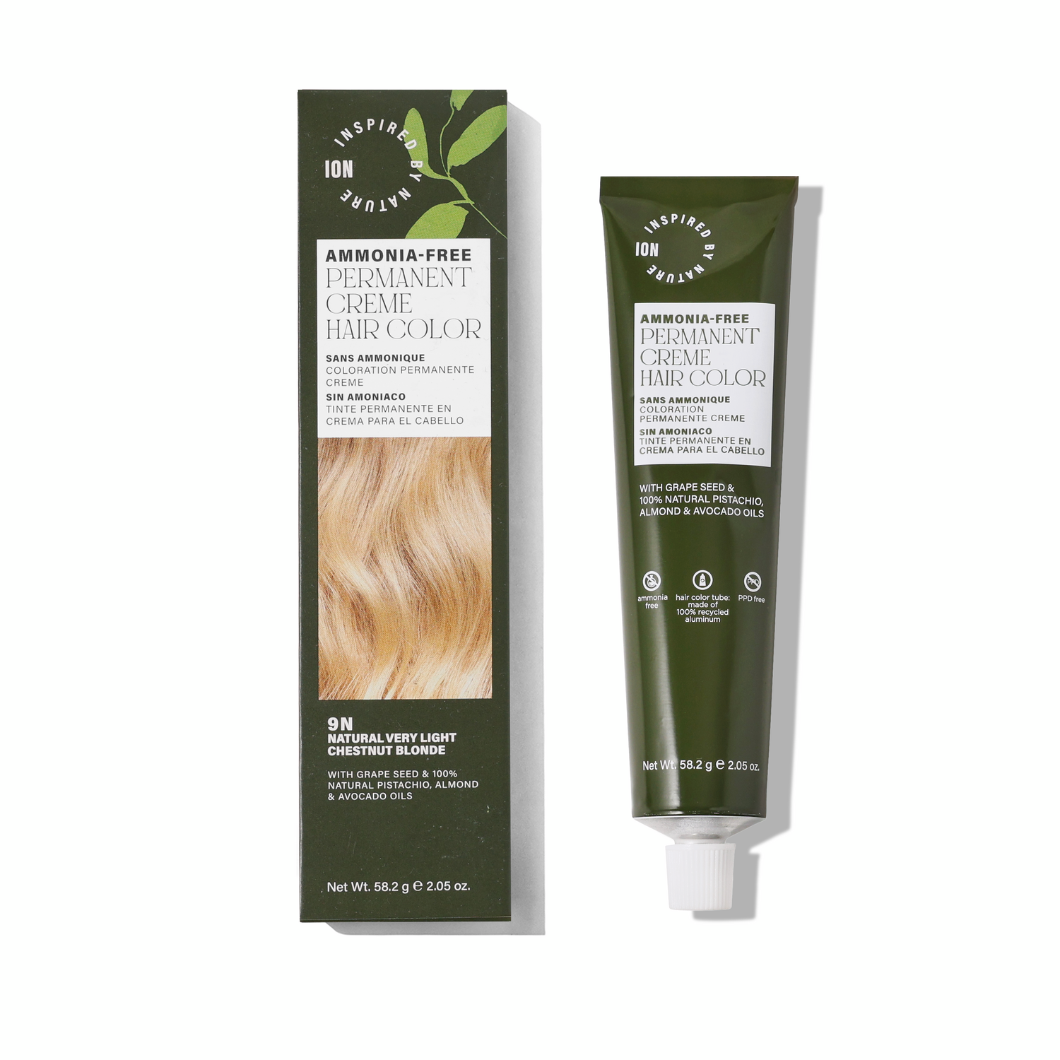 Inspired By Nature Ammonia-Free Permanent Hair Color Natural Very Light Chestnut Blonde 9N 2.05 Oz