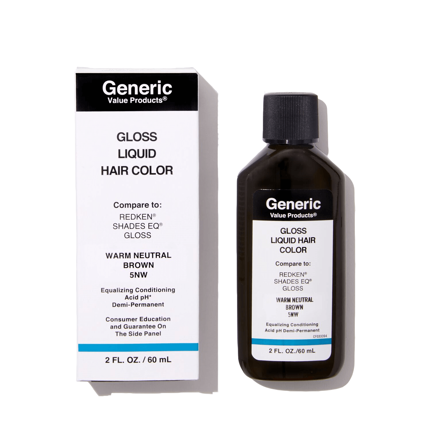 Generic Value Products 5NW Warm Neutral Brown Demi-Permanent Gloss Liquid Hair Color Compare to Redken® Shades EQ® 2 oz