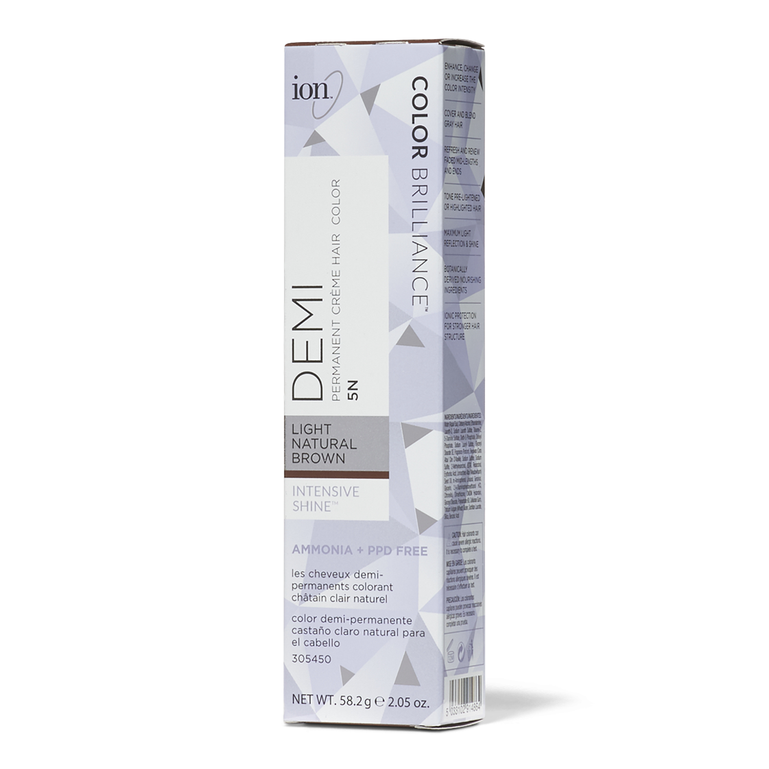 Ion Intensive Shine 5N Light Natural Brown Demi Permanent Creme Hair Color 2.05 Oz