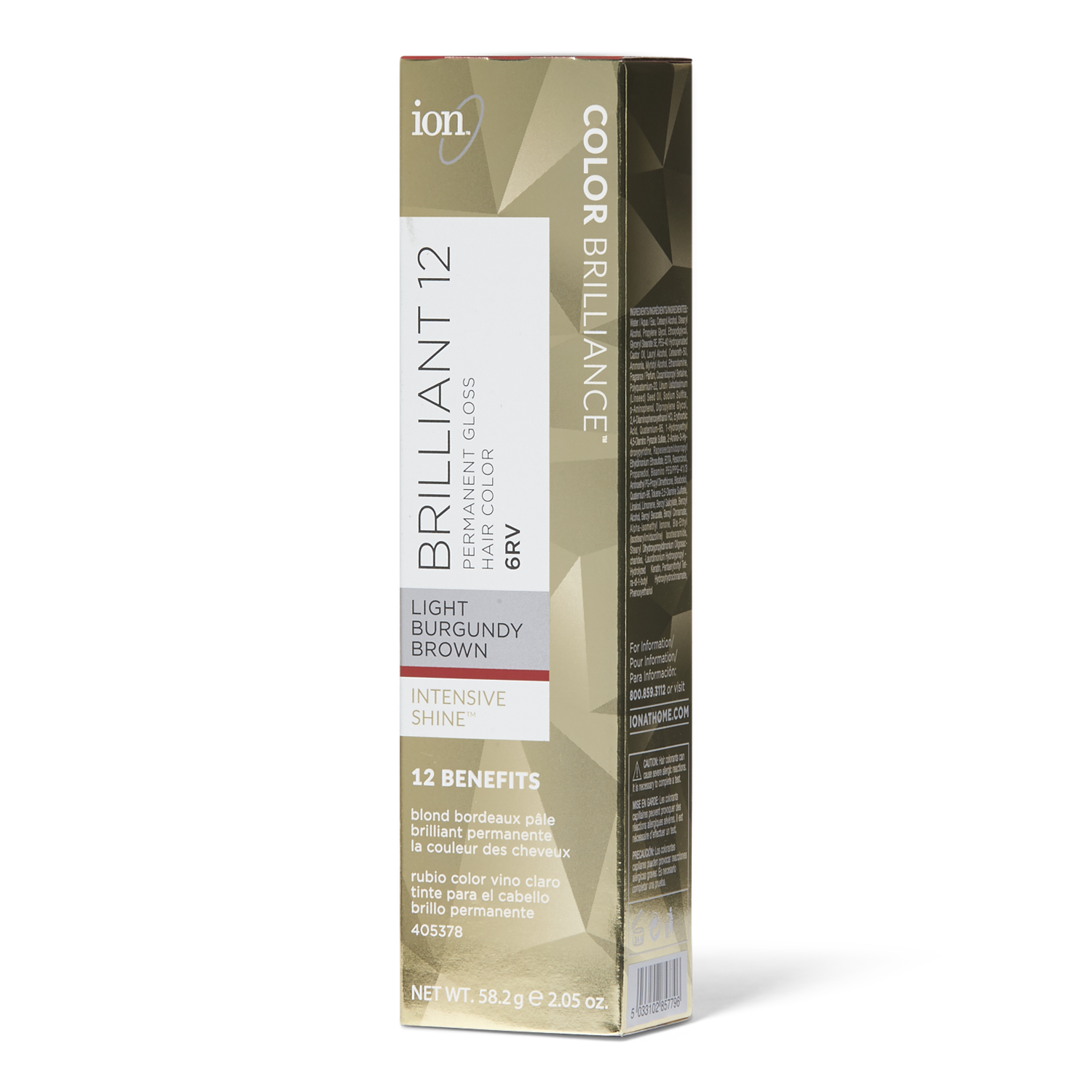 Ion 6RV Light Burgundy Brown Brilliant 12 Permanent Gloss Hair Color 2.05 Oz