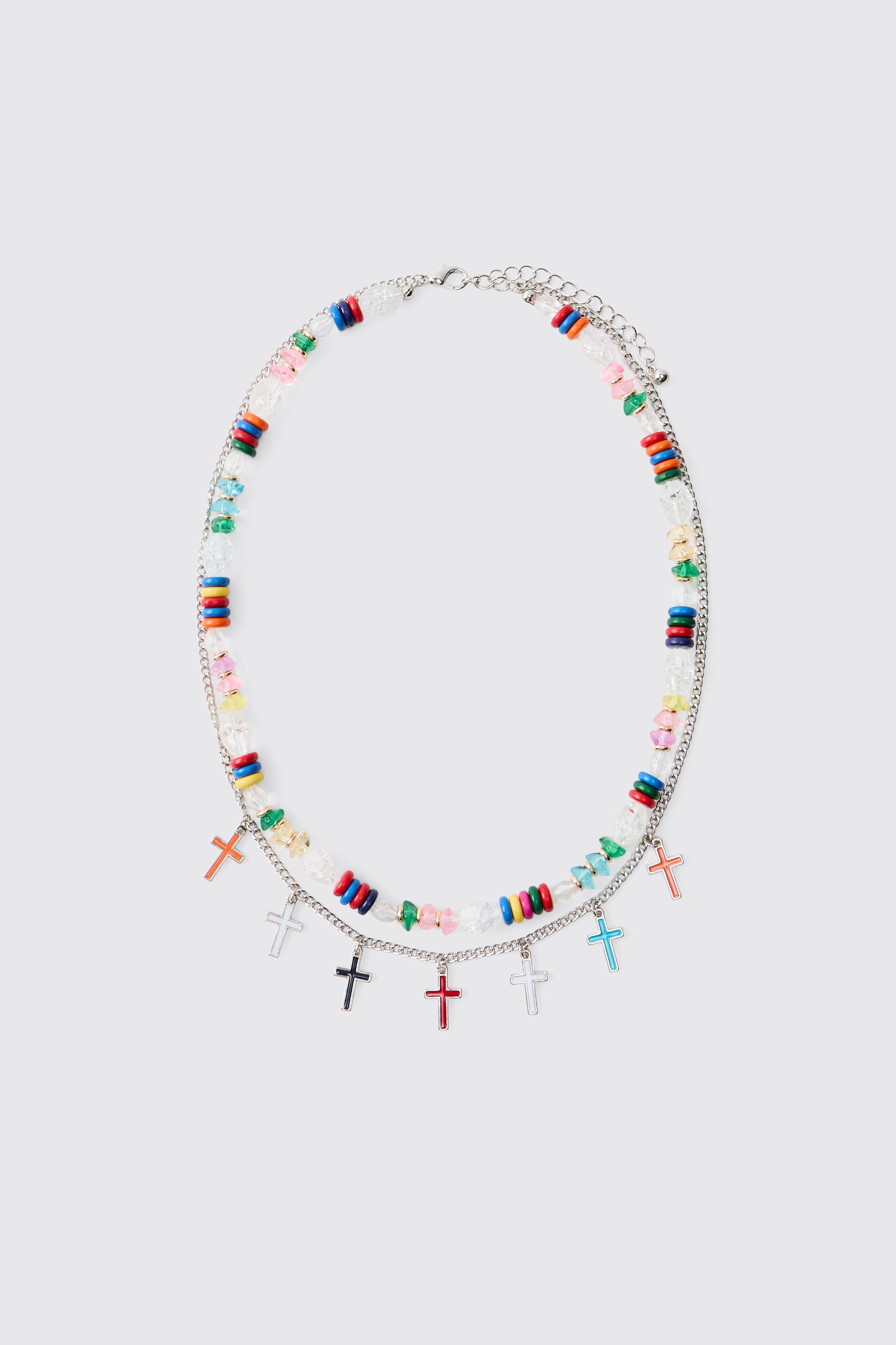 Boohooman Mens Beaded Multi Layer Cross Necklace - Multicolour Iron - One Size | Boohooman Sale | Discount Designer Brands