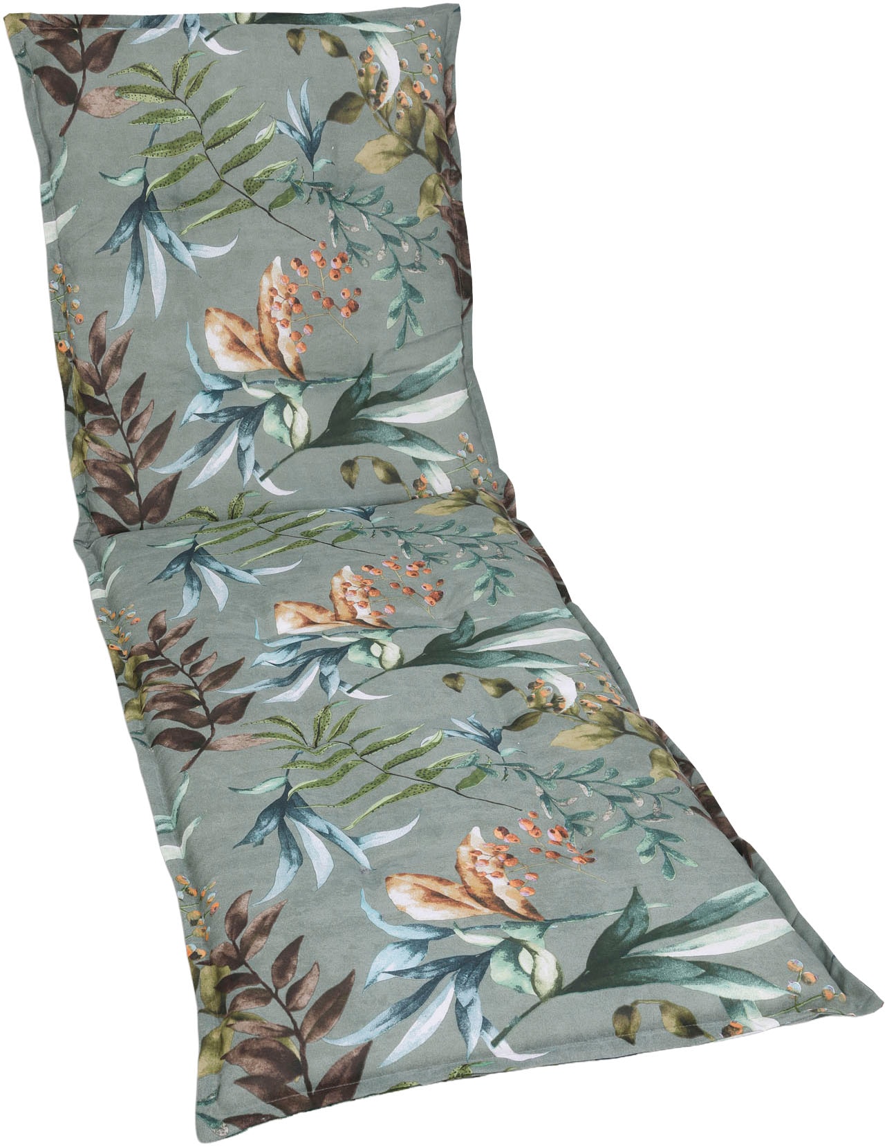 Liegenauflage GO-DE, grün, B:60cm H:7cm T:190cm, Baumwolle, Polyester, Polsterauflagen, Blätter / Beeren grün - Maße BxLxH ca.: 60 cm x 190 cm x 7 cm