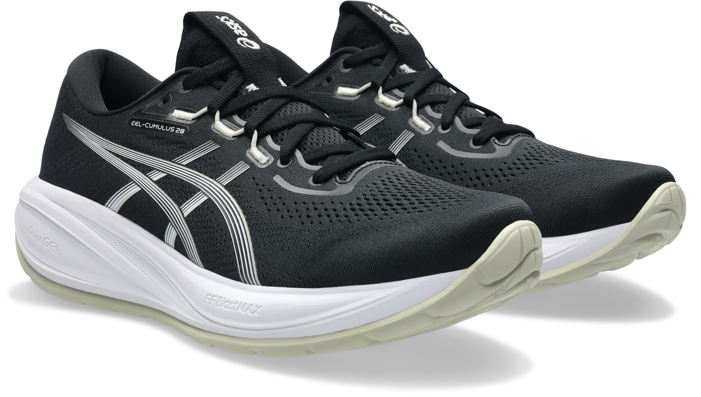 Laufschuh ASICS "GEL-CUMULUS 28", Herren, Gr. 46,5, schwarz, weiß, Synthetik, Schuhe Laufschuh