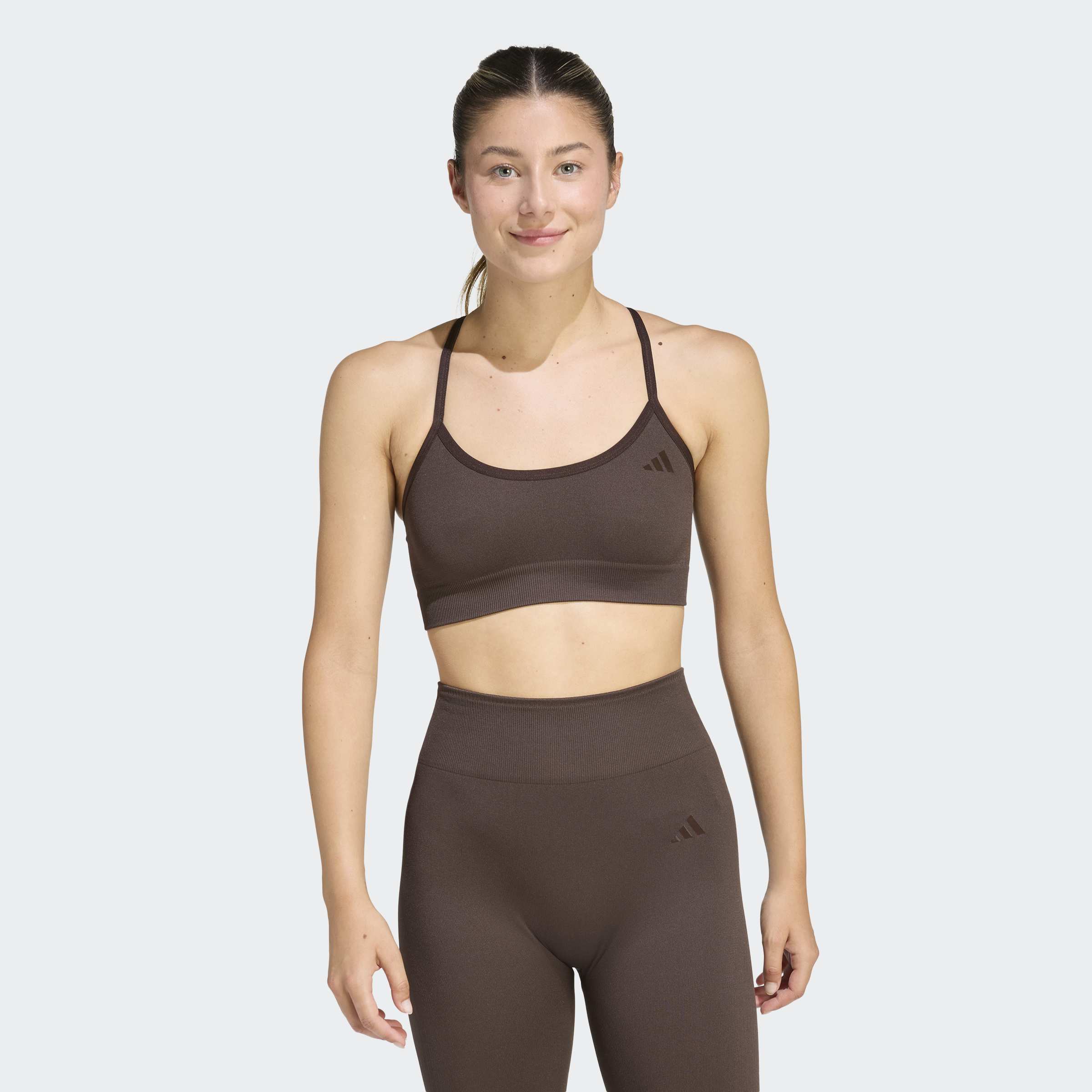 Sport-BH ADIDAS PERFORMANCE "WE KNIT LS BRA", Damen, Gr. S, N-Gr, aurora coffee, Obermaterial: 74% Polyamid, 19% Polyester, 7% Elasthan, BHs Sport-BH
