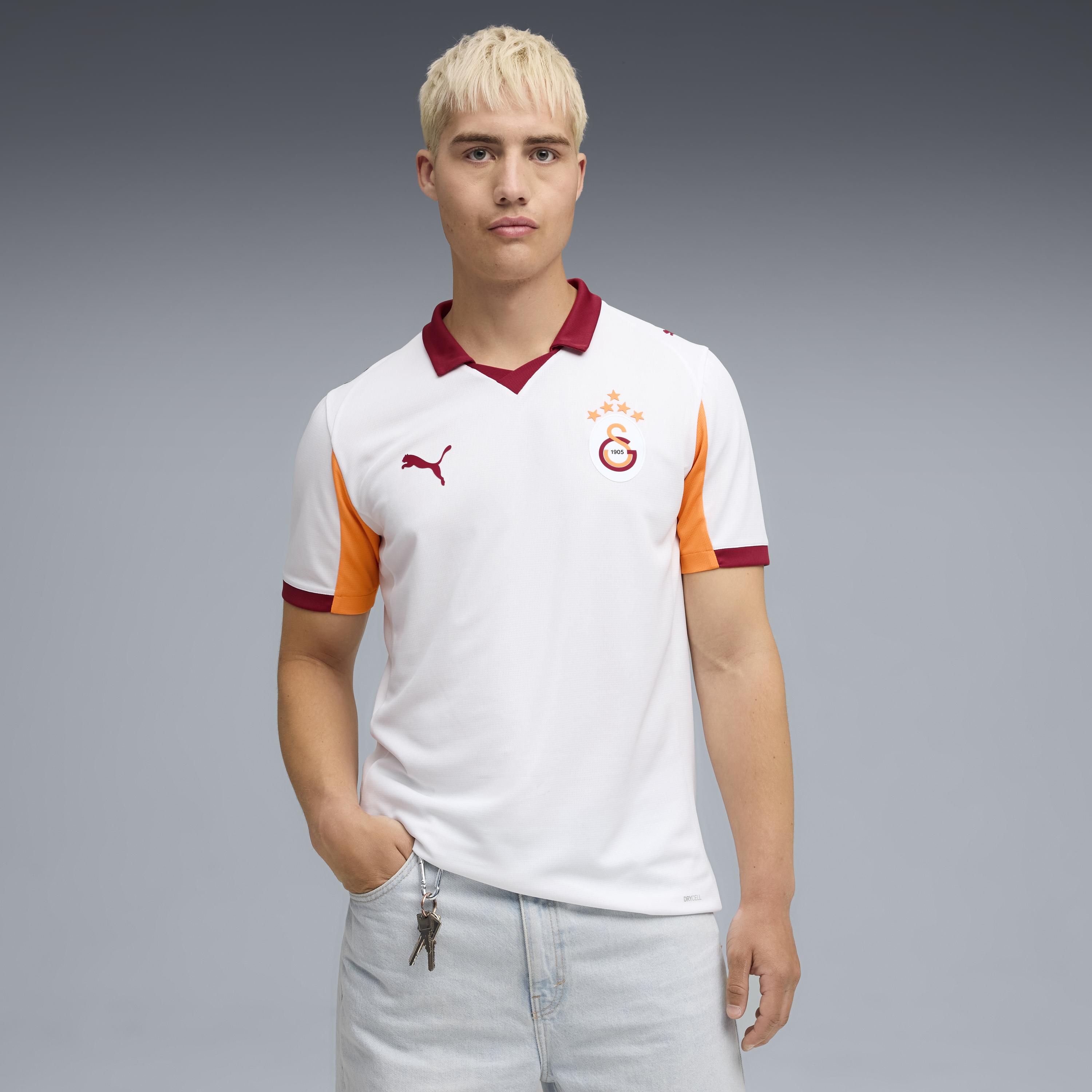 Fußballtrikot PUMA "GSK AWAY JERSEY REPLICA W/O SPONSOR WITH STAR", Herren, Gr. XL, puma weiß, intense orange, Obermaterial: 100% Polyester, mehrfarbig, regular fit normal, Rundhals, Trikots Fußballtrikot, Auswärtstrikot Galatasaray Istanbul 2025/2026