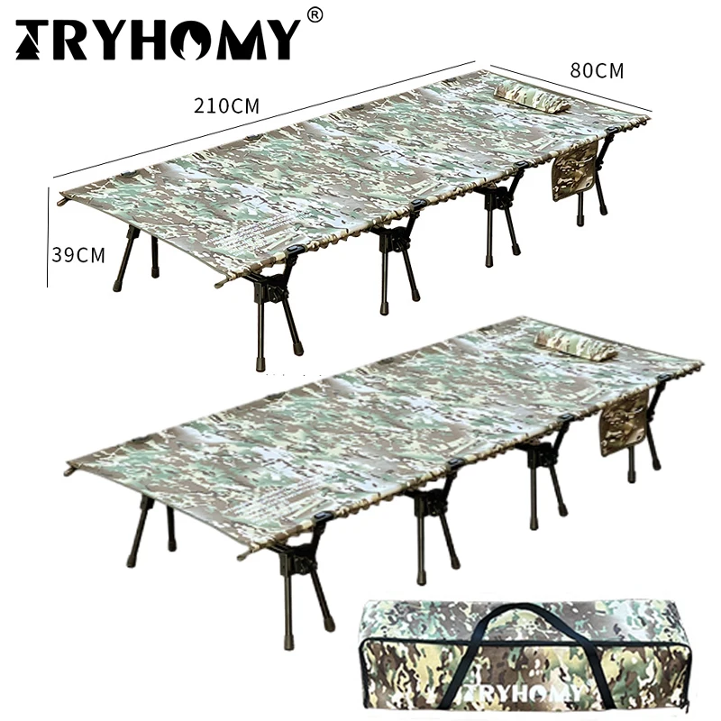Tryhomy Campingbett für Erwachsene, 210 x 80 cm breit, zusammenklappbares Campingbett, unterstützt 350 Pfund – tragbares Schlafbett aus Aluminiumlegierung Image