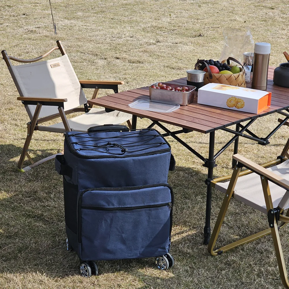 Zusammenklappbare, rollende 40-Liter-Kühltasche mit Rollengriff, große isolierte Eistruhe, Camping, Picknick, Reisen, Outdoor, Grillen, Lebensmittelaufbewahrung Image