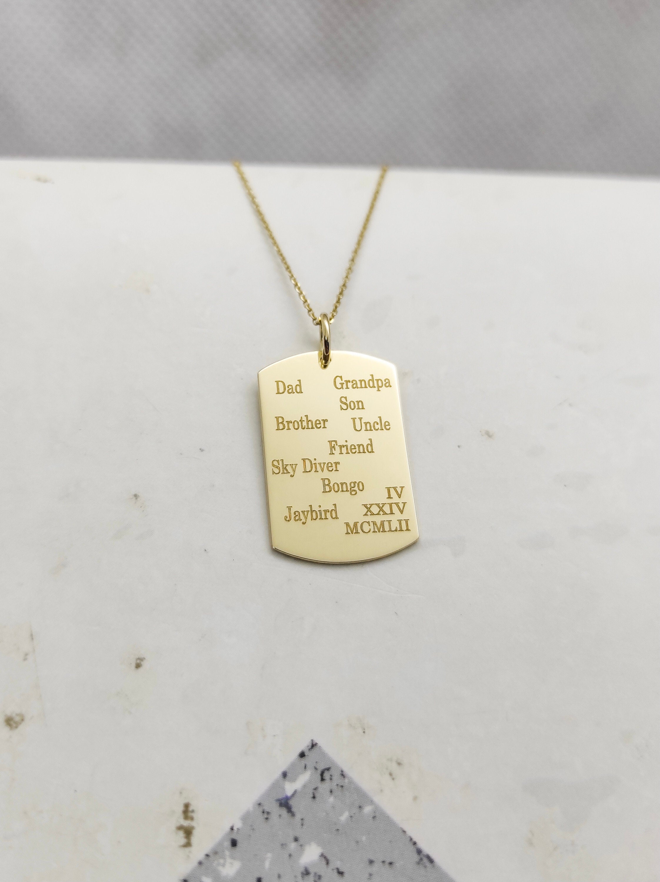 Collana con targhetta, collana con targhetta in oro, ciondolo con targhetta per cani, collana in oro 14 carati, ciondolo con moneta in oro, collana in
