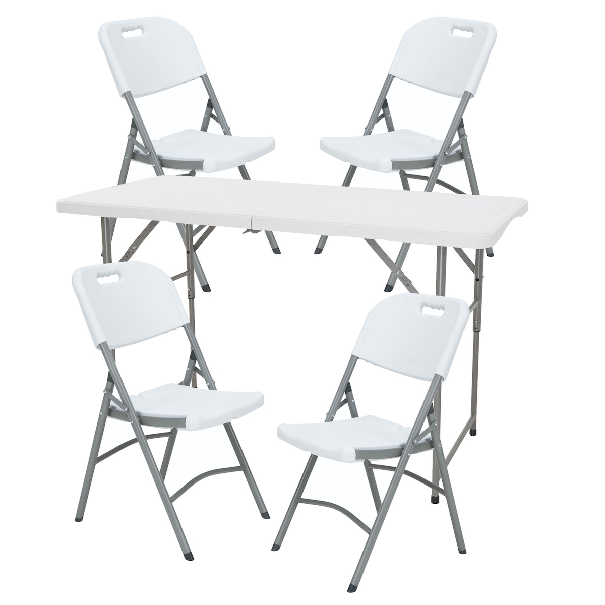 WellHome - Höhenverstellbarer Klapptisch 122 x 60 x 50–74 cm und 4er-Set Klappstühle 51 x 45 x 85,5 cm, ideal für den Außenbereich Image
