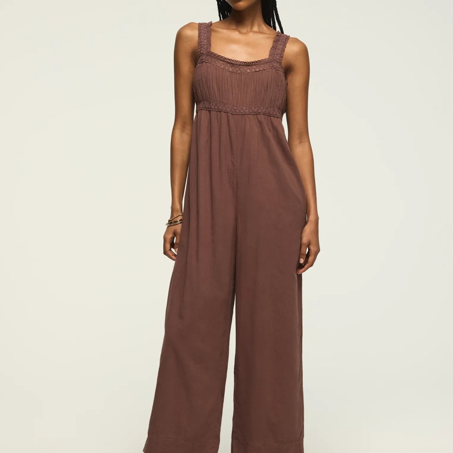 Lucky Brand Lace Jumpsuit - Women's Clothing Jumpsuits Overalls in Peppercorn, Size L