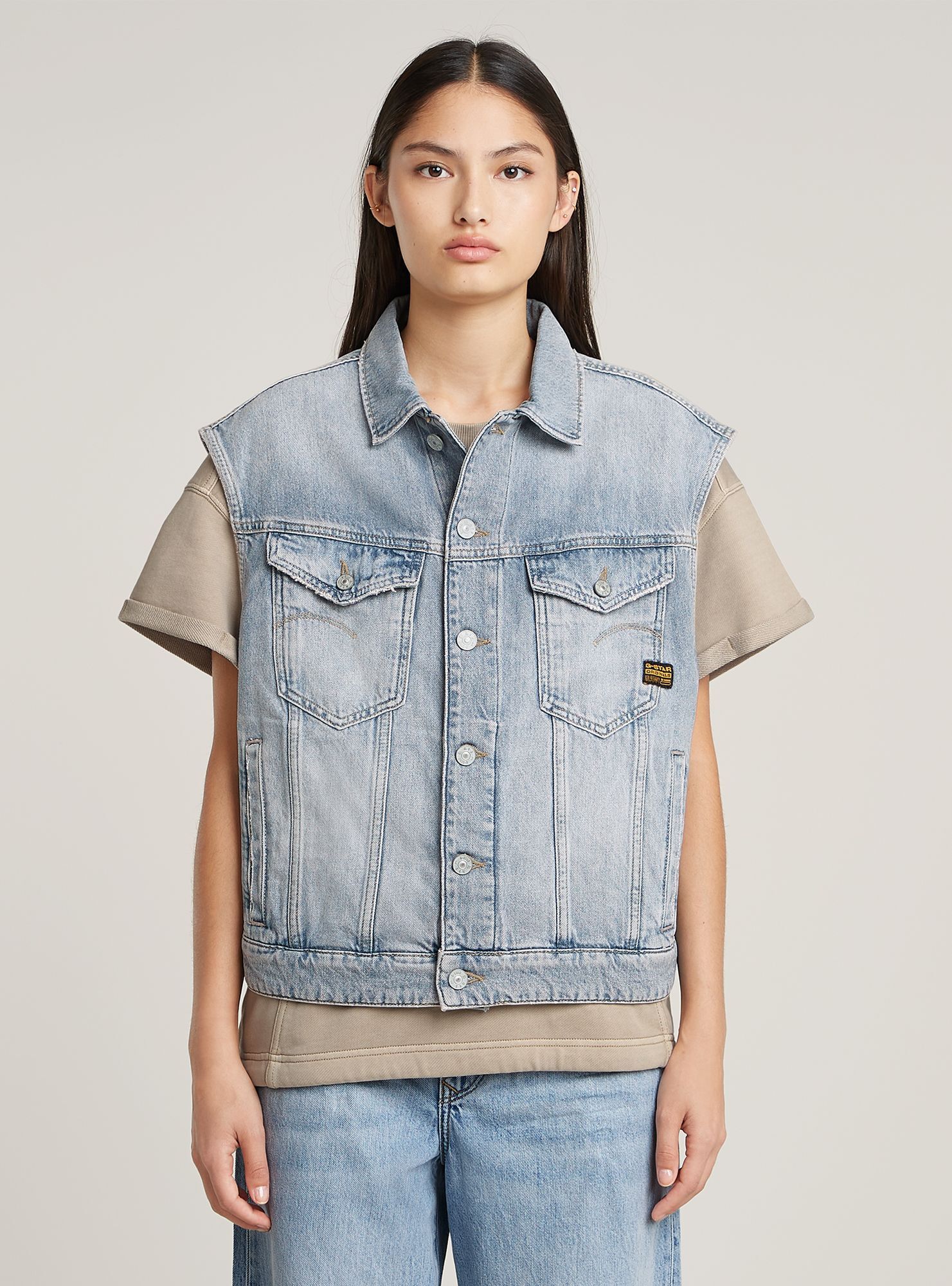 Softshellweste G-STAR "Relaxed Denim Vest", Damen, Gr. S, vintage platinum blau, Obermaterial: 100% Baumwolle, Westen