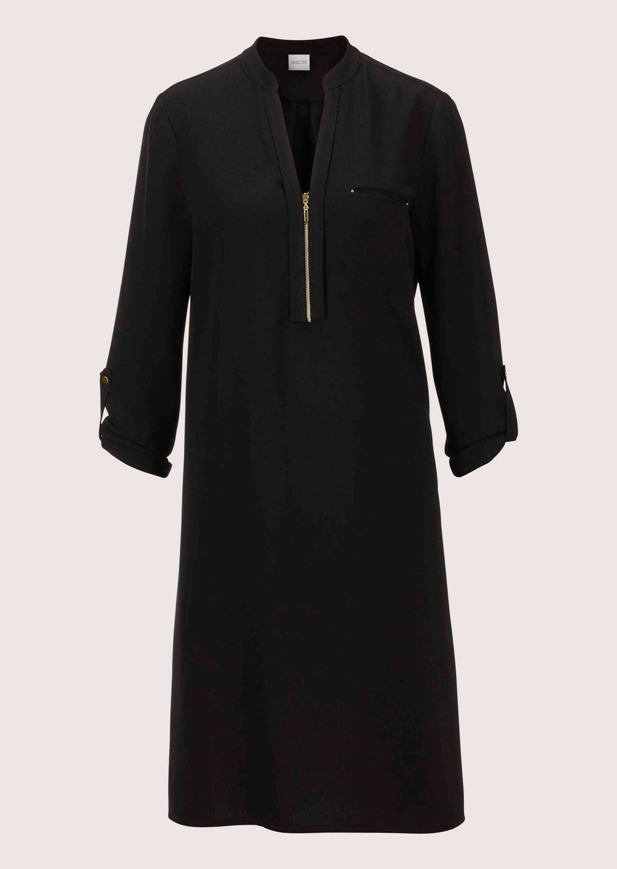 Midikleid MADELEINE "Kleid Shirtkleid mit Rundhals mit V-Schlitz", Damen, Gr. 34, N-Gr, schwarz, Obermaterial: 100% Polyester PES., Modern, normal, Kleider Midikleid