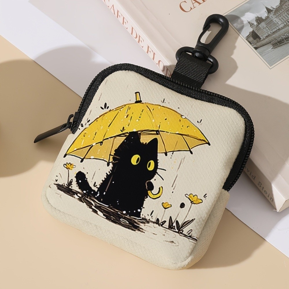 Mini Coin Purse, Cat Print Lightweight Waterproof Earphone Bag, Multiple Styles Artificial Leather Wallet, Friends Gift flowers