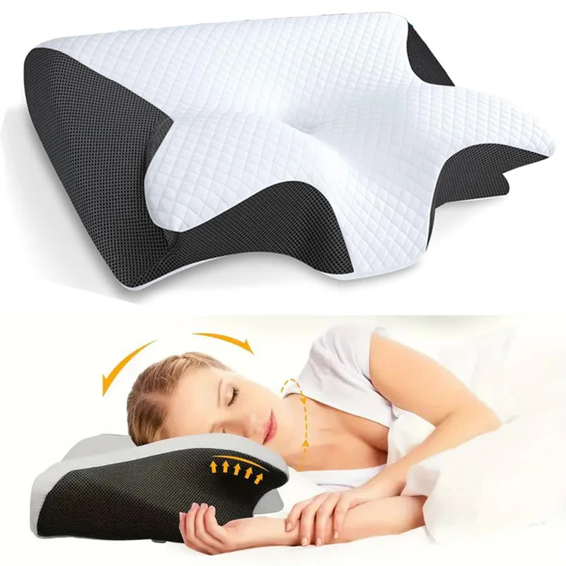 Comfortable Butterfly Sleep Memory Neck Pillow, Slow Rebound Memory Foam Pillow, Orthopedic Cervical Neck Massage light Gray