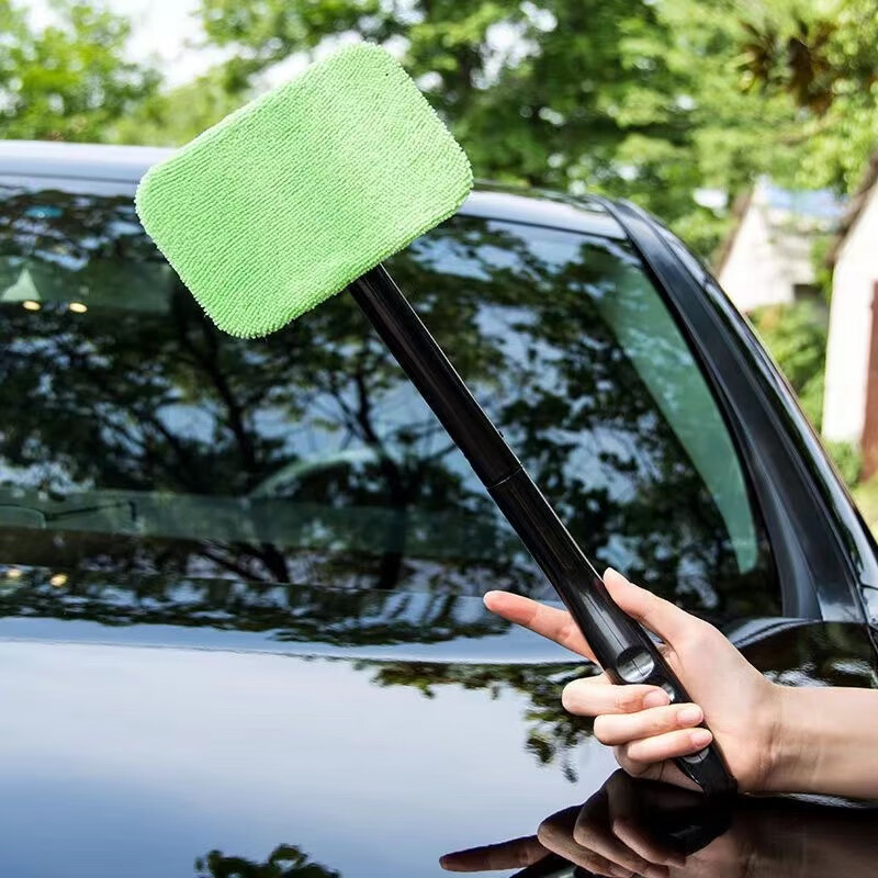 Glass Cleaning Brush, Reusable Cloth Pad, Car Window Cleaner Wiper For Auto Interior And Household Use green