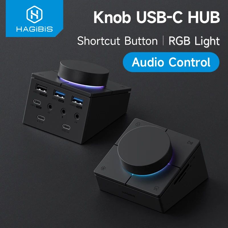 Hagibis ProControl USB C Hub With Volume Knob 2.5G Type C Docking Station With Shortcut Buttons black 2.5g Rj45