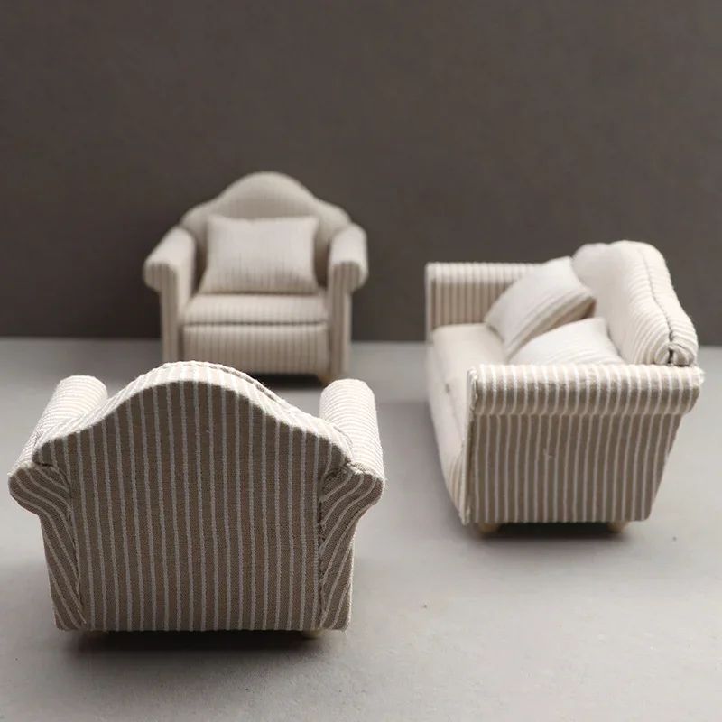 Cozy Neutral Dollhouse Mini Sofa Set With Pillows For Miniature Living Room Decor double