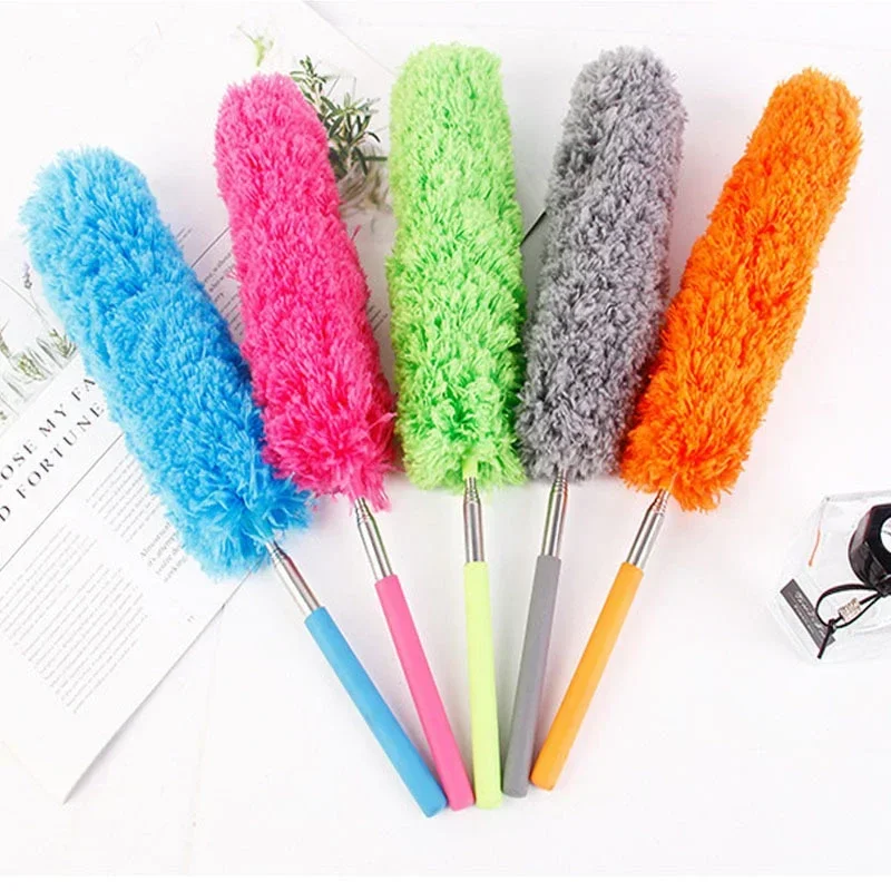 Microfiber Dust Brush Dust Duster Telescopic Flexible Household Cleaning Tool Stainless Steel Feather Duster green