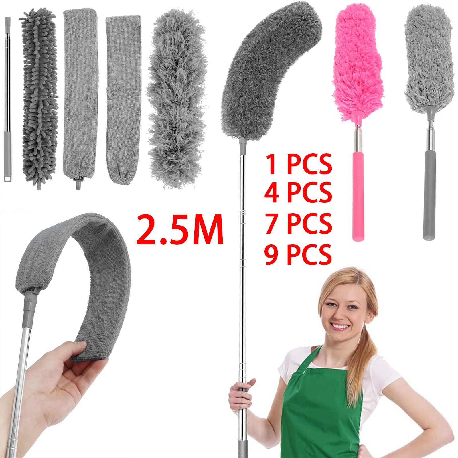 Extendable Microfiber Duster Kit Telescopic Duster With Extension Pole Up To 100" For High Ceilings & Fans 1pcs Gray Duster
