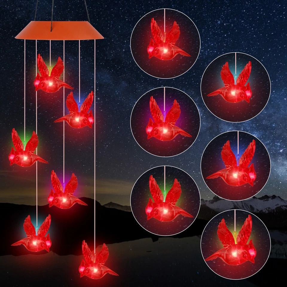 Bird Wind Chimes Light Solar Powered LED Red, Outdoor Garden Yard Hang Home Decor Gift Bird Wind Chimes Light Solar Powered LED Red, Outdoor Garden Yard Hang Home Decor Gift