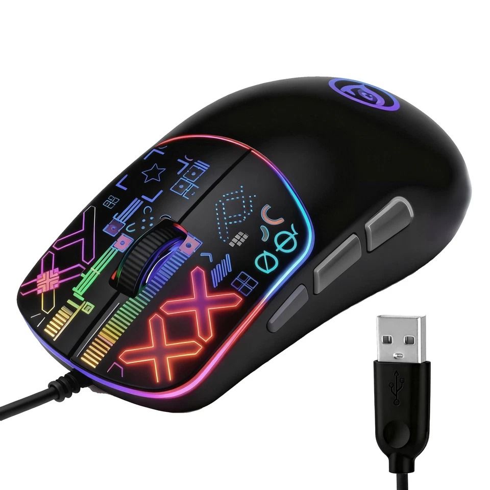 USB Wired Mice For PC Laptop, RGB Gaming Mouse With Ergonomic Adjustable DPI And Buttons white