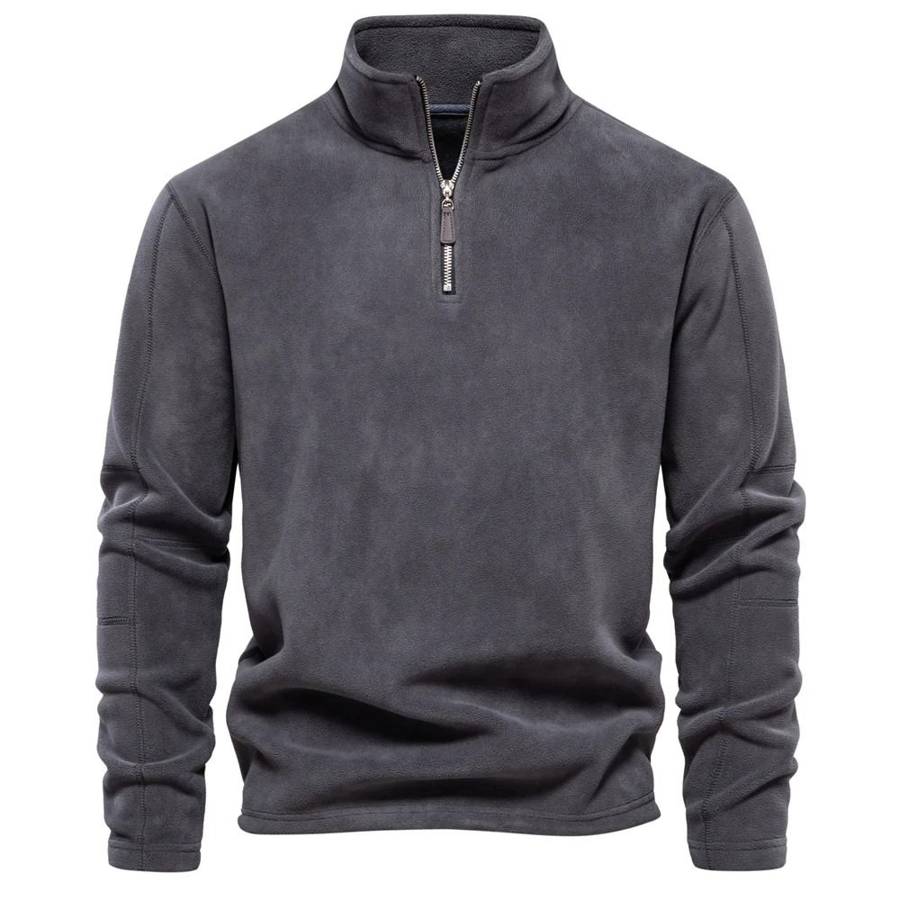 Quality Thickened Warm Fleece Jacket Mens Zipper Neck Soft Shell Pullover black 2xl