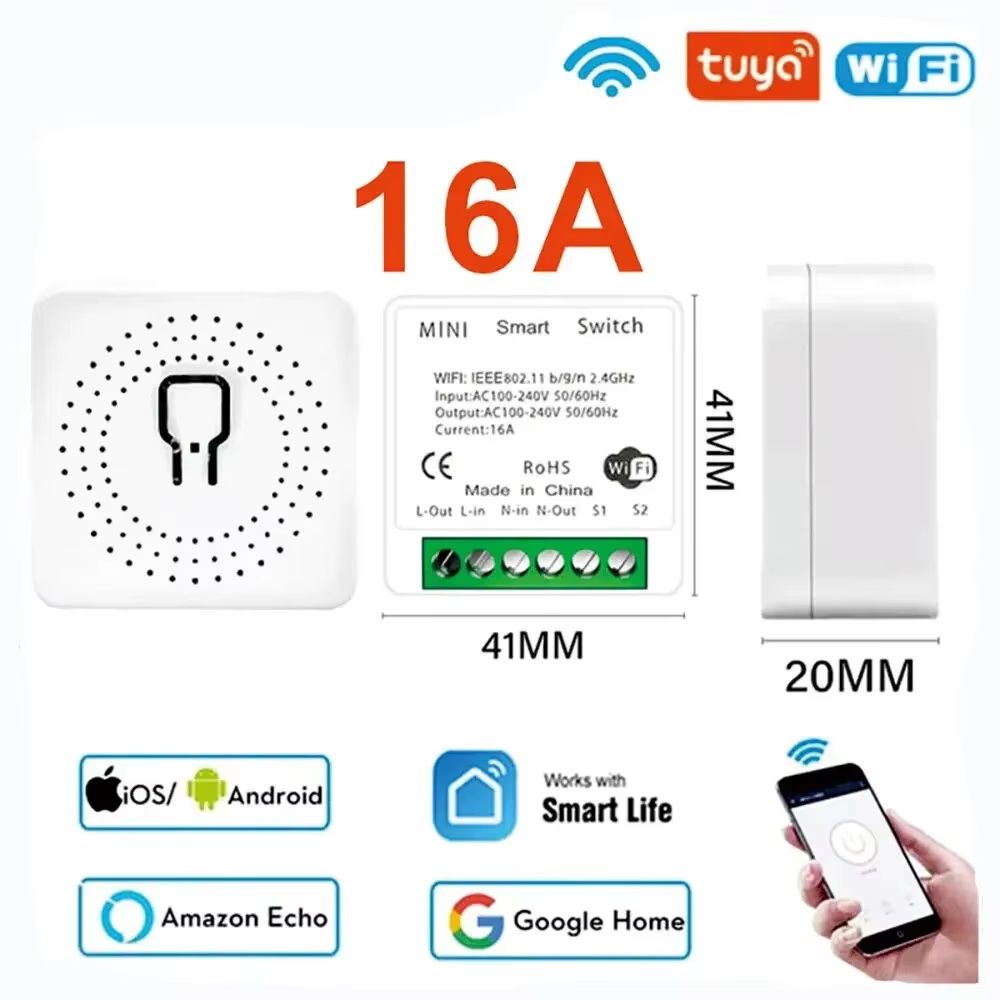 Mini WiFi Smart Switch Module 16 A 2 Way Control Tuya For Alexa Google Home Mini WiFi Smart Switch Module 16 A 2 Way Control Tuya For Alexa Google Home
