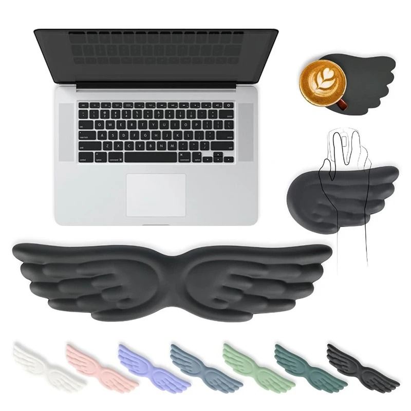 Angel Wings Ergonomic Wrist Rest Mouse Pad With Memory Foam Support black Short
