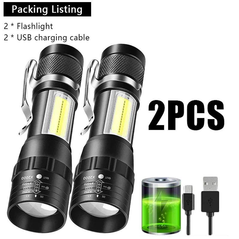 BrightCore Mini USB Rechargeable Flashlight With COB LED & Zoom Focus 5pcs