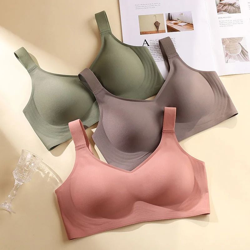 Beautiful Back Large Size Soft Support Push up Seamless Wire Free Sports Bra light Coffee red m
