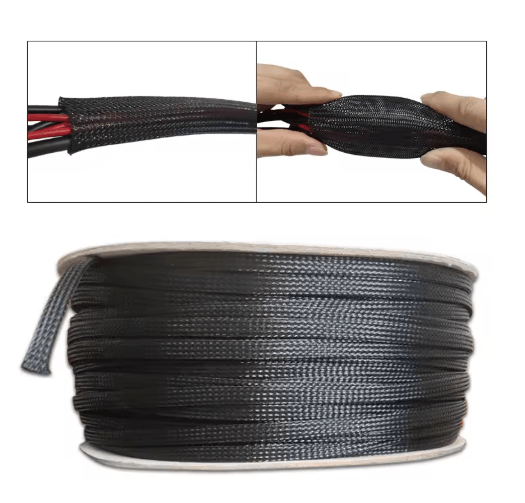 Black PET Braided Cable Sleeve Flame Retardant Wire Protection Tubing (1100M) 50 Meter 14 Mm
