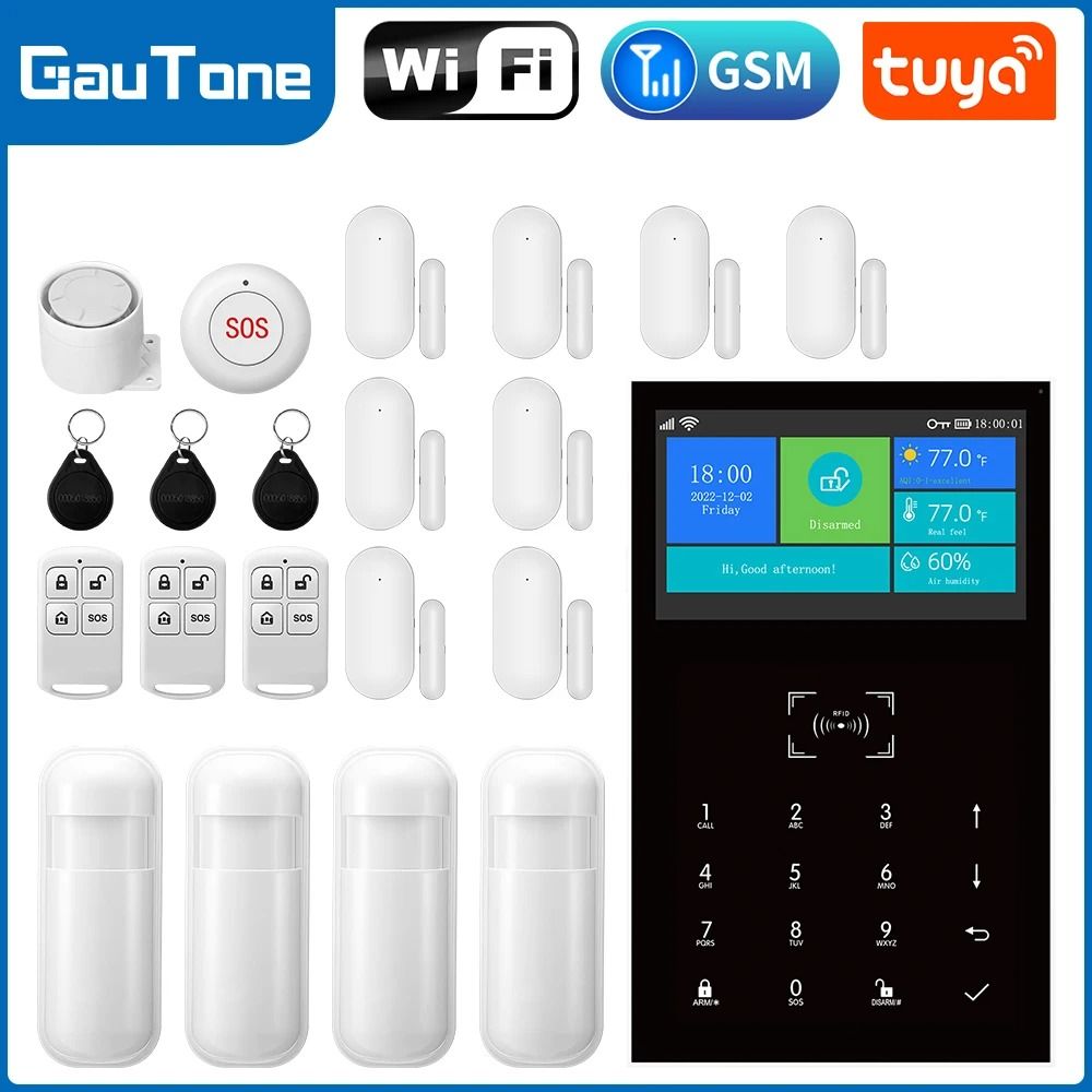 PG109 WiFi GSM Home Alarm System Tuya Smart Wireless Security Kit With 4.3 Inch Touch Screen remote uk Plug