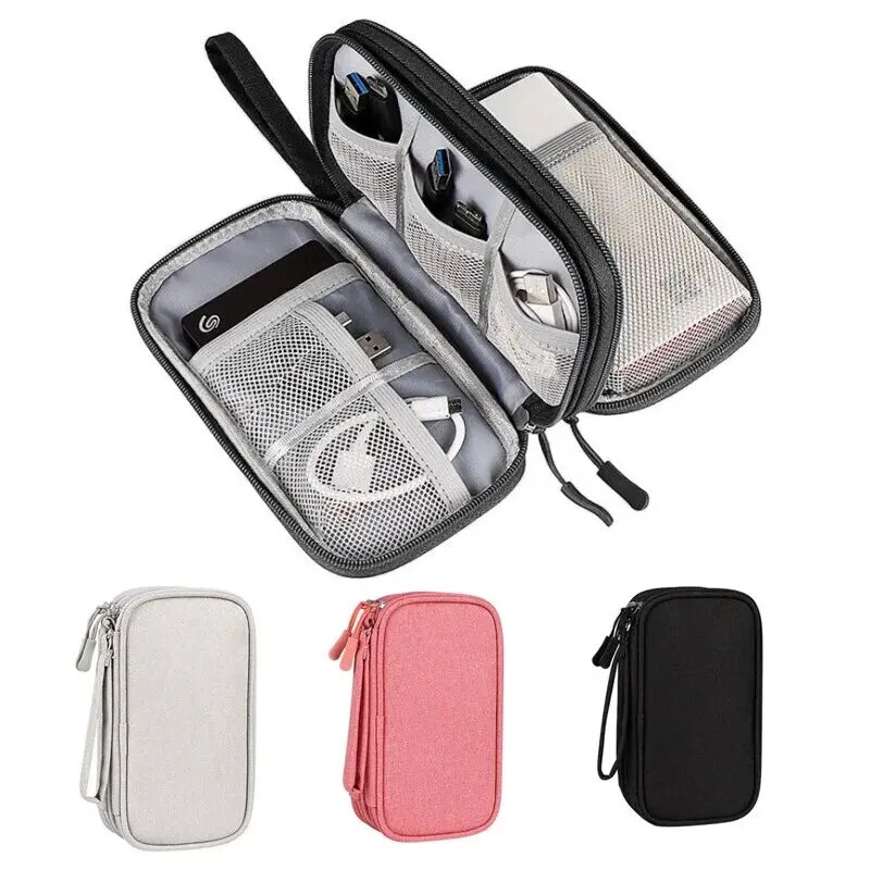 Travel Organizer Bag For Cables, Electronics, And Accessories Portable Waterproof Double Layers Storage Pouch grey Double Layer
