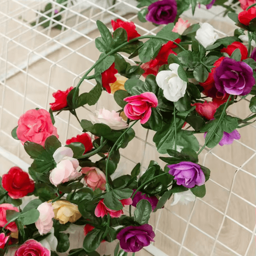 Artificial Rose Flower Vine 250cm Decorative Fake Floral Rattan For Home Wedding And Garden burgundy