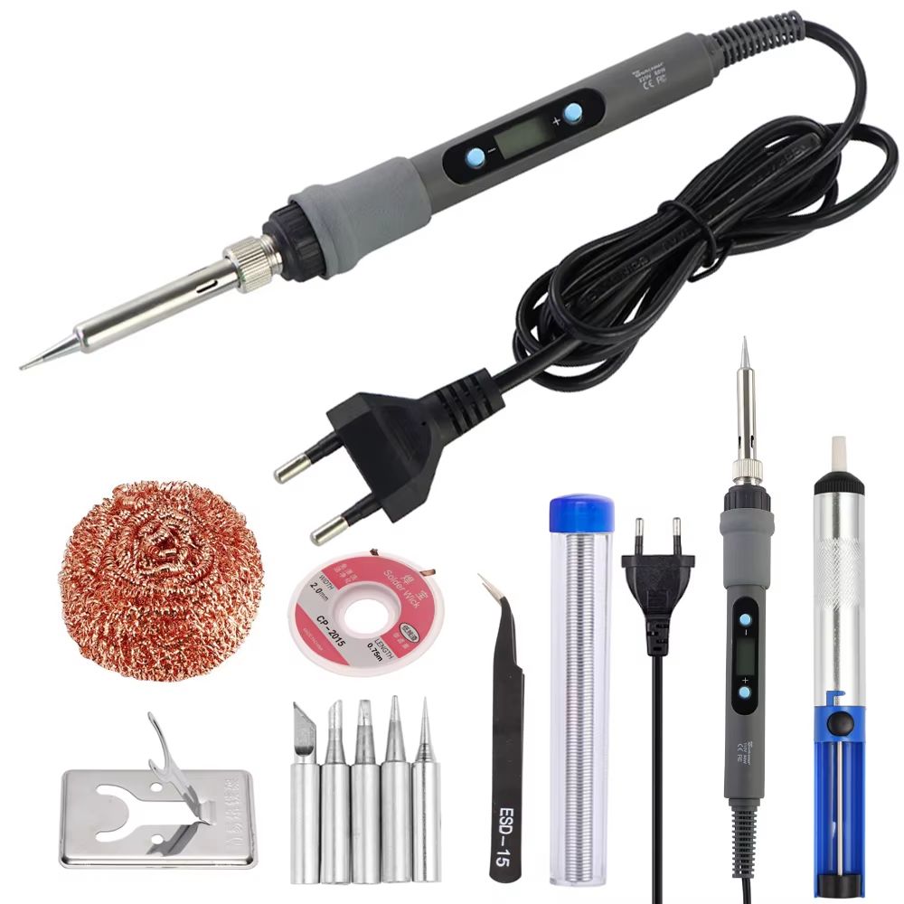 60W 80W Digital Temperature Adjustable Electric Soldering Iron Kit With Tips soldering Iron Set With Wire A