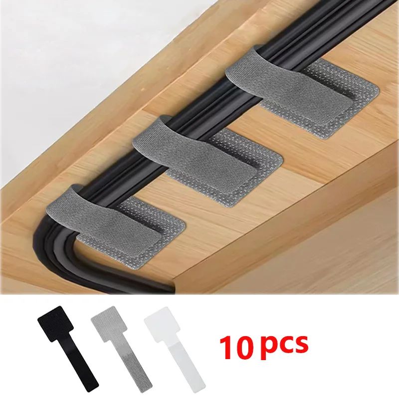 Reusable Cable Ties With Adhesive Adjustable Cord Organizer Straps For Desk & Home gray 10 Pcs