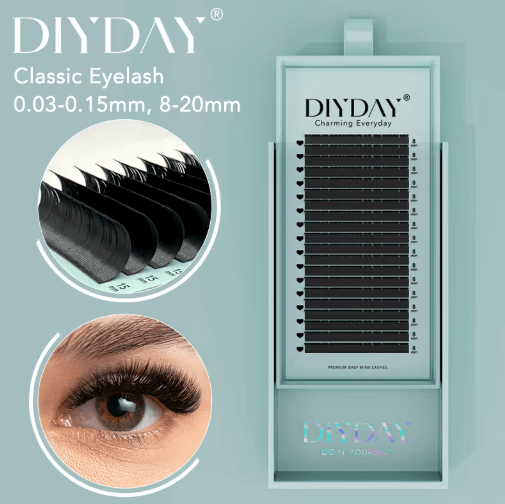 DIYDAY Long Length Classic Individual Lash Extensions Matte Black Faux Mink 14mm 0.03mm c
