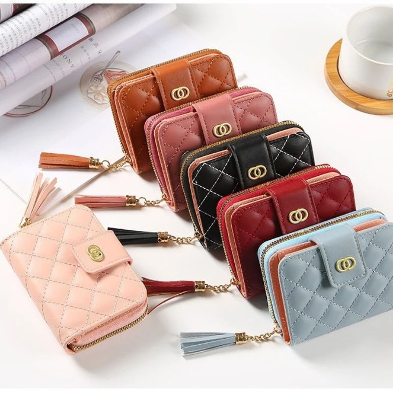 Premium Womens Minimalist Short Wallet Large Capacity Purse With Tassel Accent rose Pink