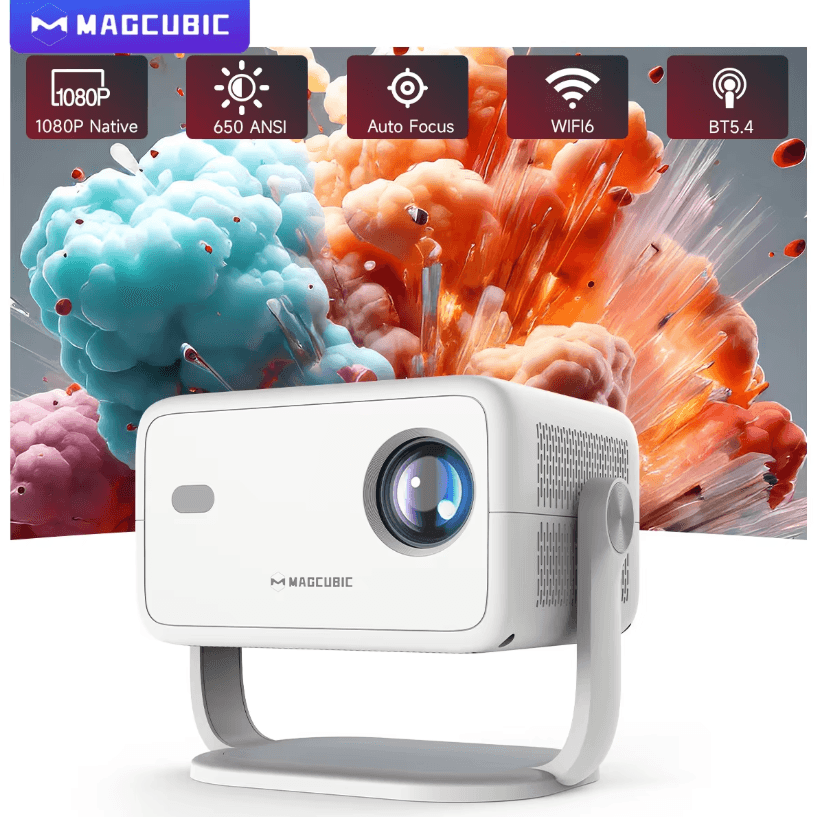 Magcubic Native 1080P Android 14 Projector 650ANSI Outdoor And Home Cinema With Auto Keystone And Air Mouse white uk Plug