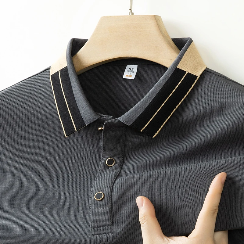 New Men's Solid Color Polo Shirt Business Casual Short Sleeved Comfortable Breathable Fashionable Versatile Top black m