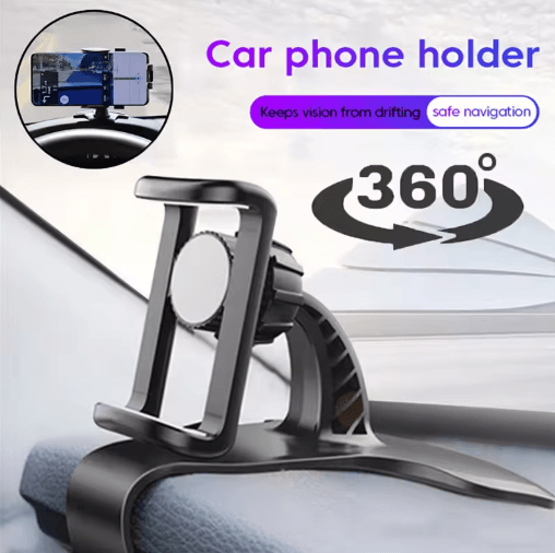360 Rotating Universal Car Phone Holder Dashboard Mount Clip For Smartphones black