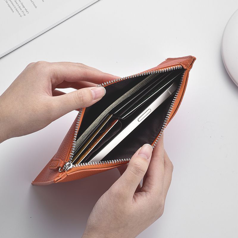 Women's Ultra Thin Casual Zipper Wallet, New Leather Long Wallet, Soft Leather Clip Phone Holder And Cosmetic Bag black