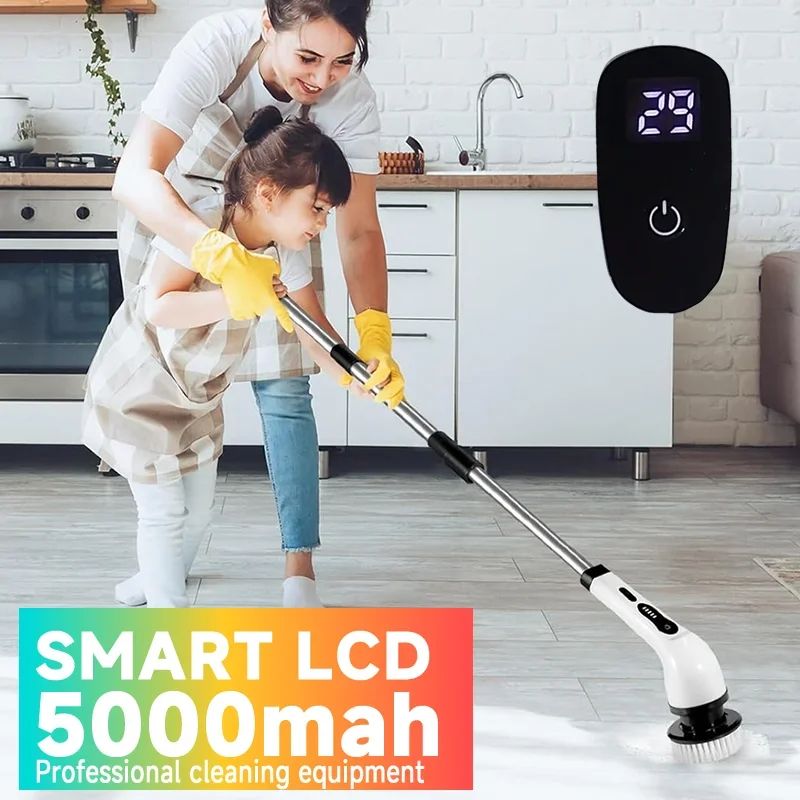 Electric Spin Scrubber 7 in 1 Cleaning Brush Powerful Cordless Household Cleaning Tool For Kitchen & Bathroom lcd 7in1