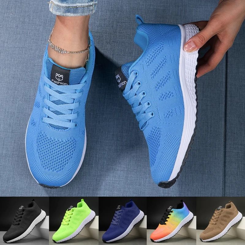 Women Knit Sneakers Breathable Walking Shoes Lightweight Lace Up Low Top green 37