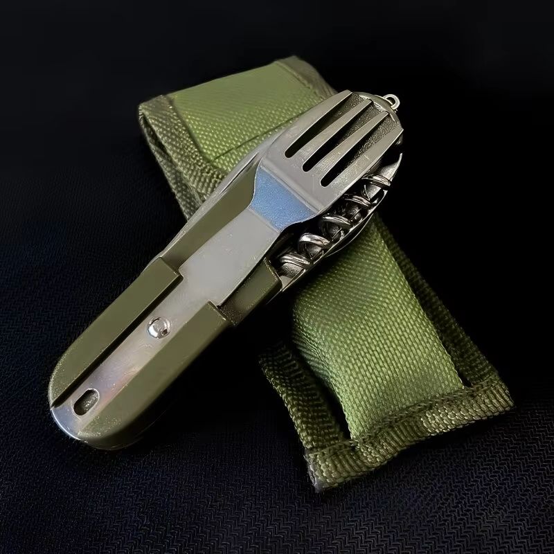 7 in 1 Stainless Steel Multifunctional Foldable Outdoor Tableware Set Fork Spoon Knife For Camping And Travel 7 in 1 Stainless Steel Multifunctional Foldable Outdoor Tableware Set Fork Spoon Knife For Camping And Travel