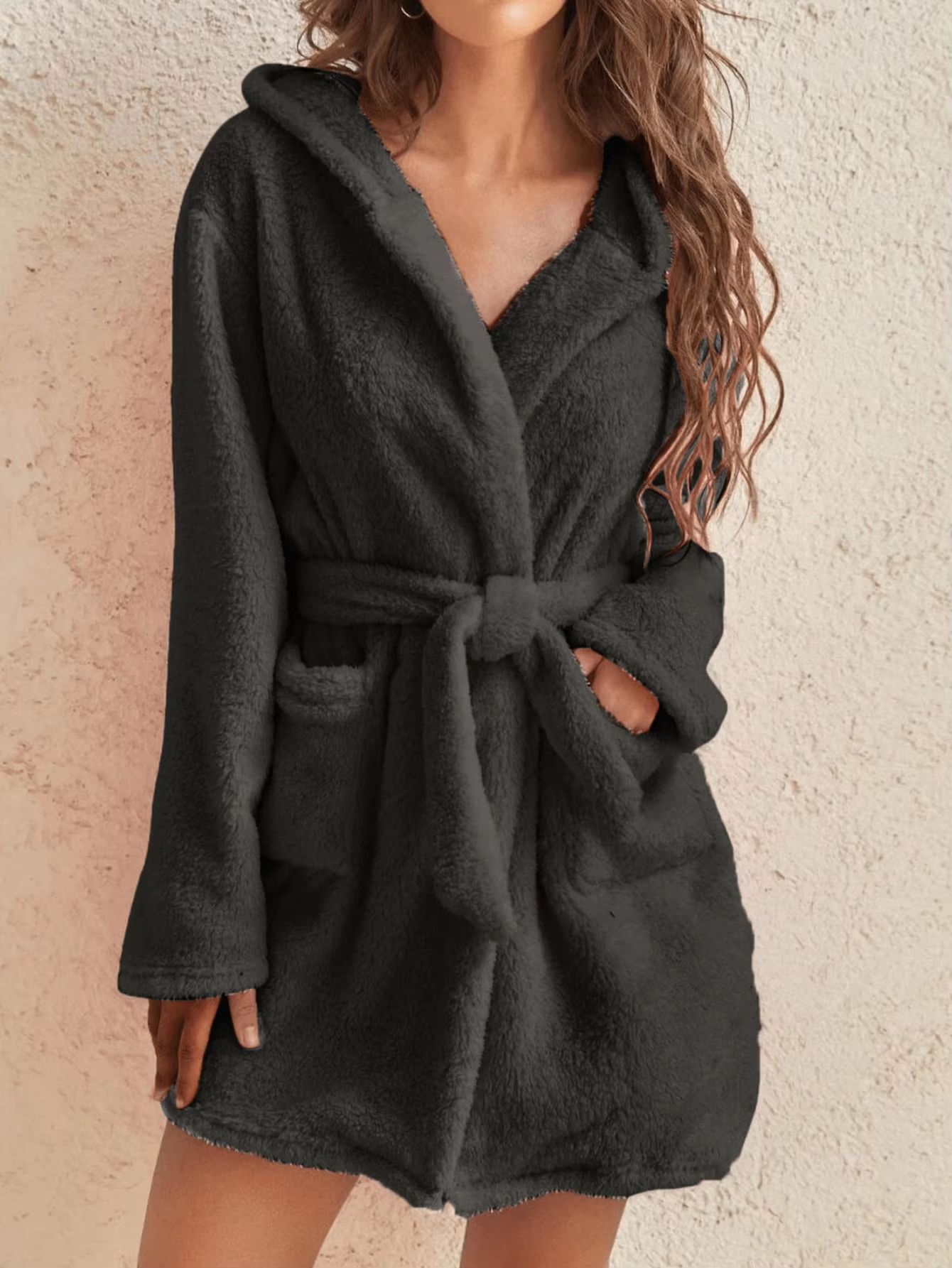 Women's Cozy Hooded Fleece Robe With Belt For Autumn Winter Loungewear blue us 1416