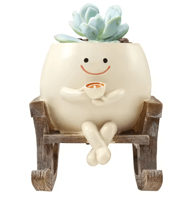 Smile Face Planter Rocking Chair Plant Pot Decorative Indoor Flower Pot e
