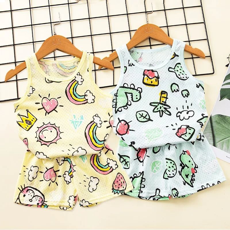 Rainbow Animal Cartoon Pajamas Set | Soft Cotton Sleepwear For Toddlers & Babies white Dinosaur 100